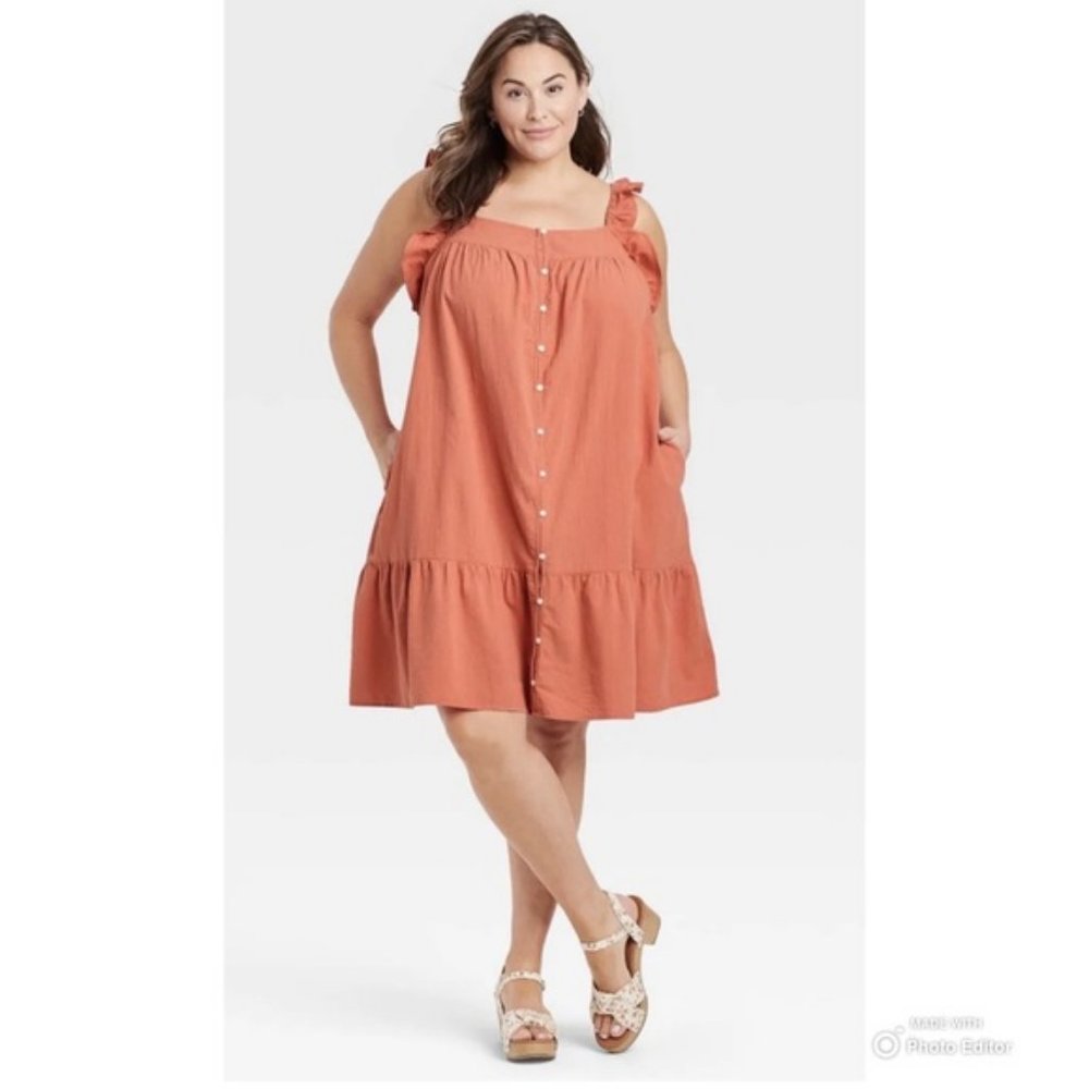 Universal Thread Size 3X Salmon Pink 100% Cotton Sleeveless Swing Dress